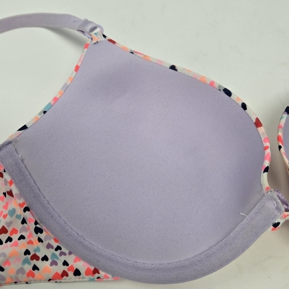 VICTORIA'S SECRET PUSH UP BRA LILAC PURPLE MULTI-COLORED HEART DESIGN WOMEN 34B - Picture 8 of 12